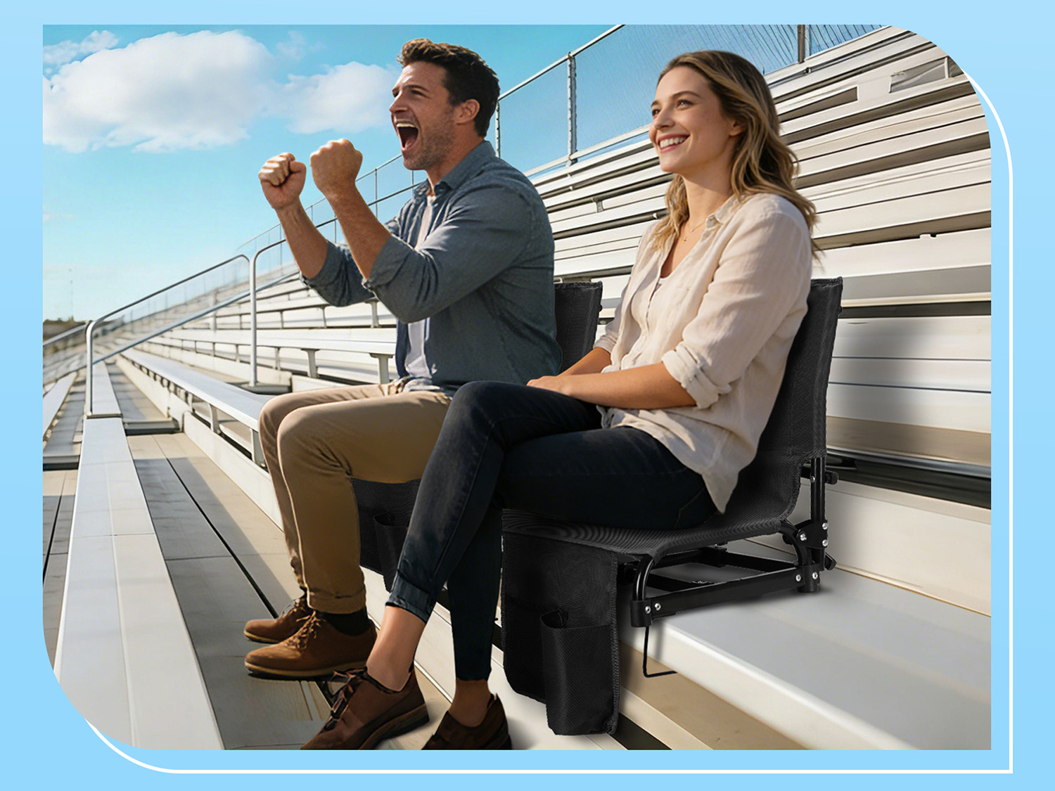 2 Pack Folding Stadium Seats w/ Back Support Portable Bleacher Chairs Cup Holder