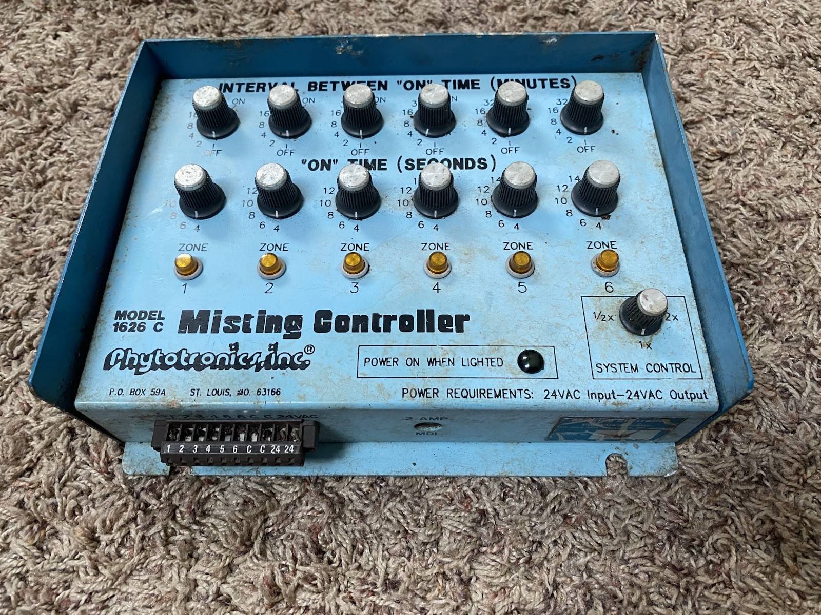 Old Phytotronics 1626 C Six Zone Misting Controller Timer for Irrigation System