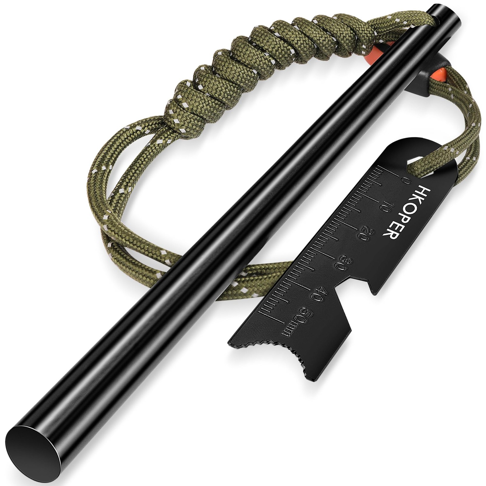 Hkoper Ferro Rod Fire Starter with Striker, Flint 6" long × 3/8" thick, Black