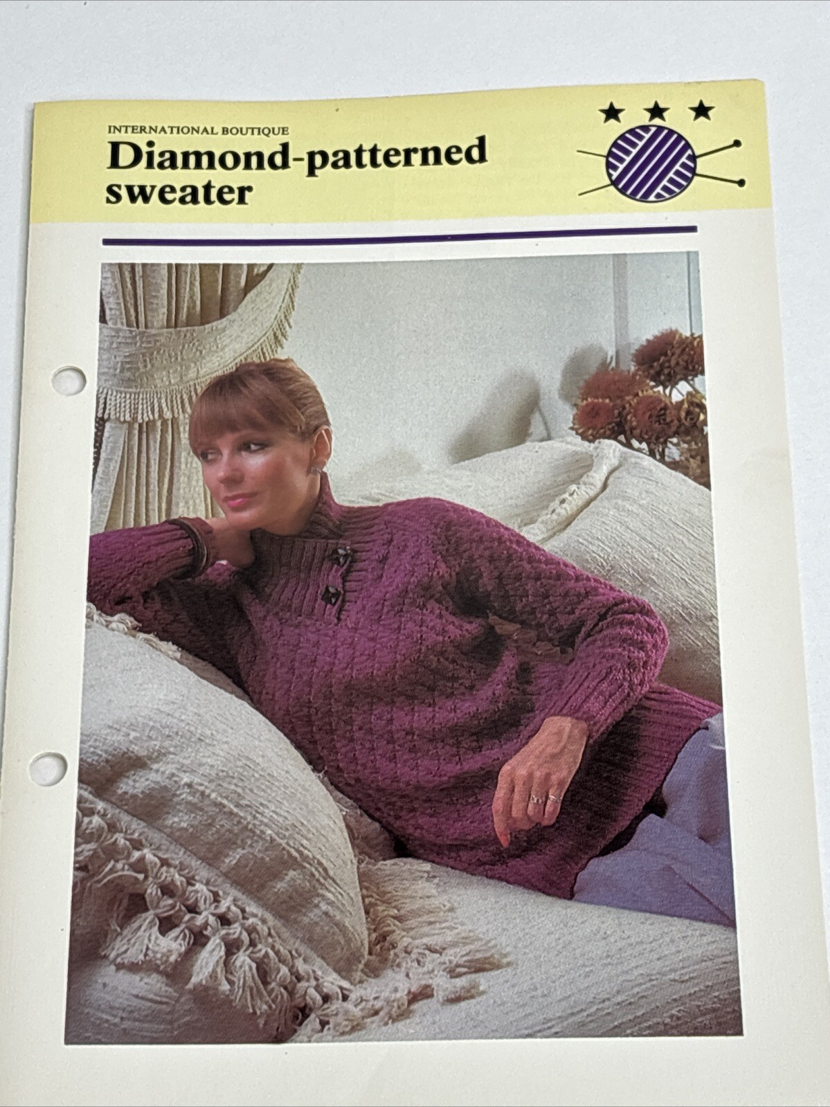 Diamond Patterned Sweater Women's Knitting Pattern Card