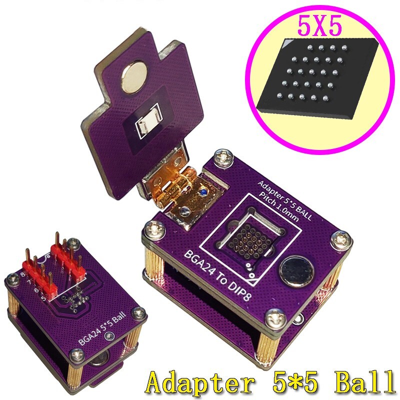 BGA24 5x5 Ball Pitch 1.0mm To DIP-8 Socket Adapter