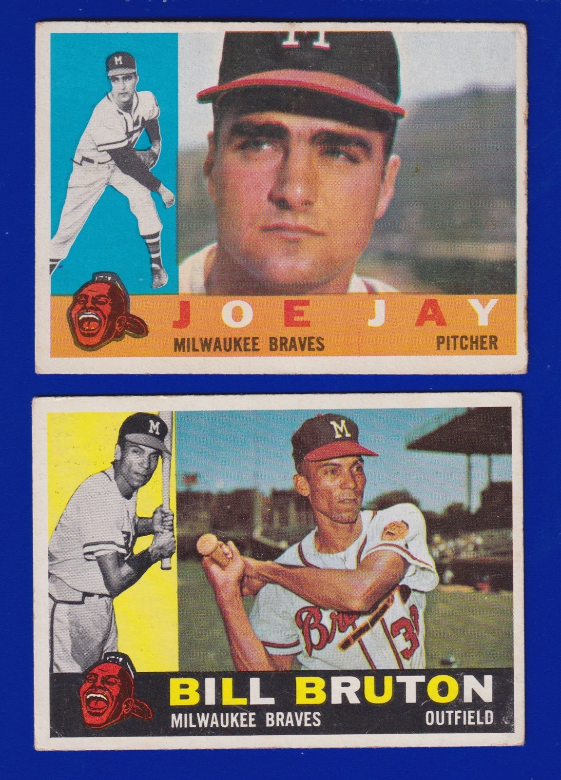 2 BRAVES LOT 1960 TOPPS #266 JOE JAY #37 BILL BRUTON VERY GOOD