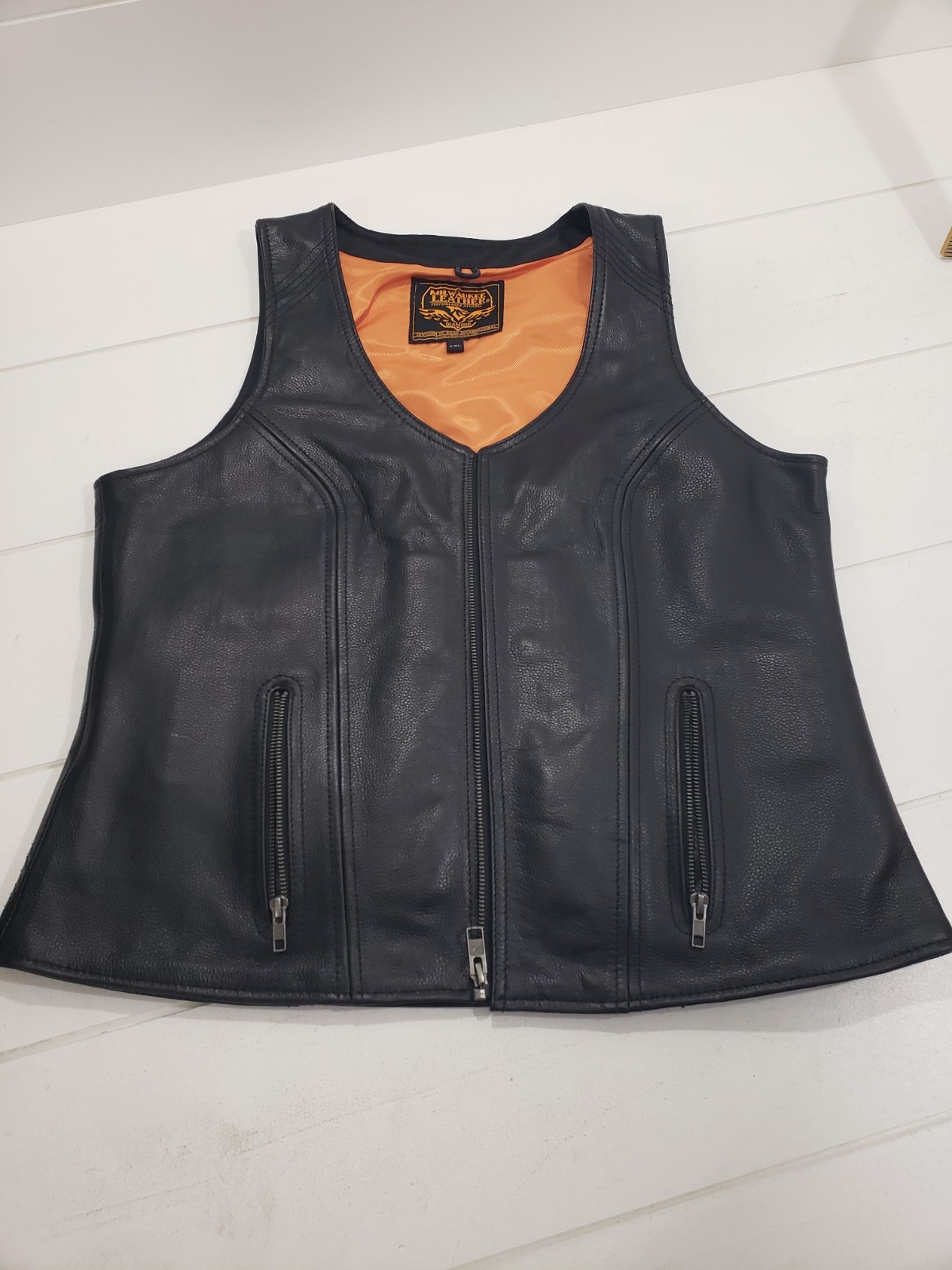 Milwaukee Leather MLL4530 Womens Leather Open Neck Zip Black Motorcycle Vest XXL