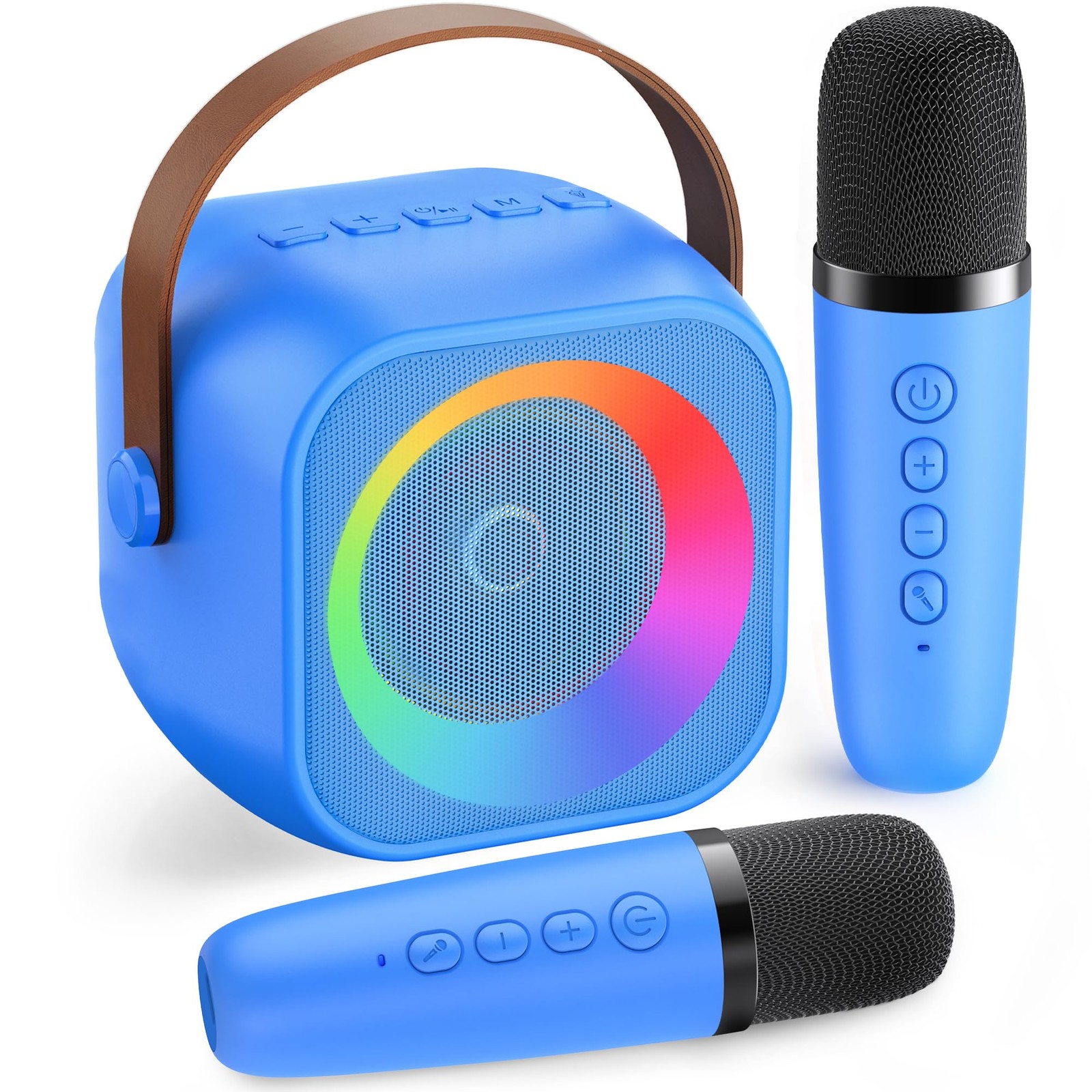 Mini Karaoke Machine for Kids Adults Bluetooth Speaker 2 Wireless Mics Navy Blue