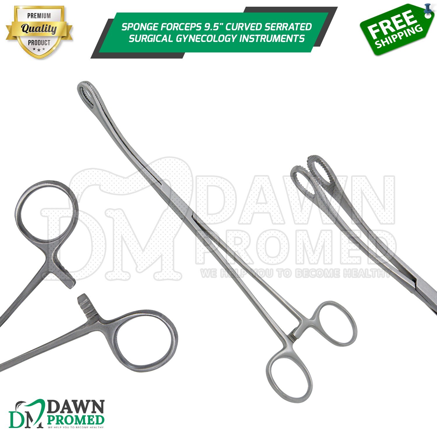 Sponge Forceps 9.5" Curved Serrated Surgical Gynecology Instruments German Grade