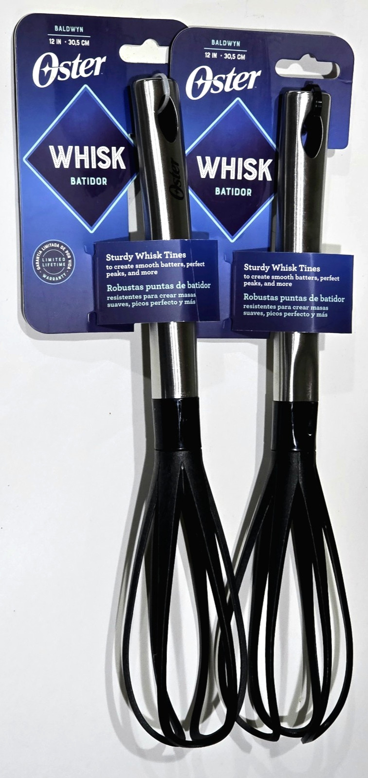 2 Pack Oster 12in Baldwyn Whisk Black With Stainless Steel Handle