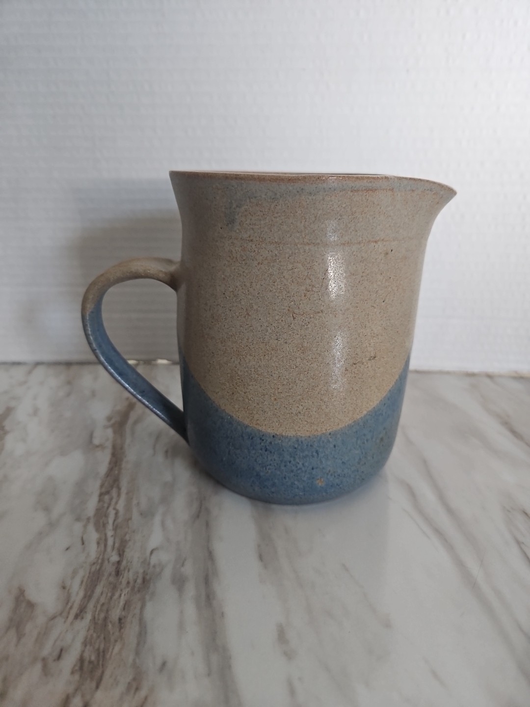 J. Scherb Art Studio Pottery Pitcher Blue Accent Signed 1990