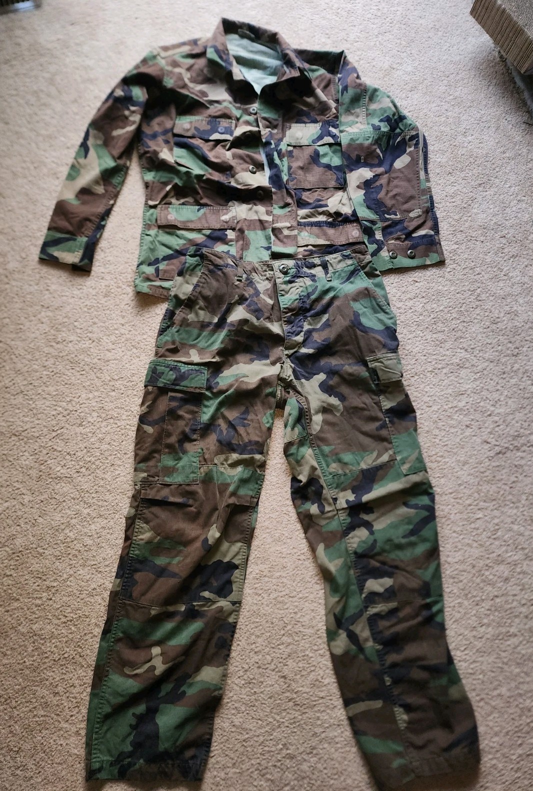US Army Woodland Uniform Men’s MED REG Camo Top And Bottom VTG B10