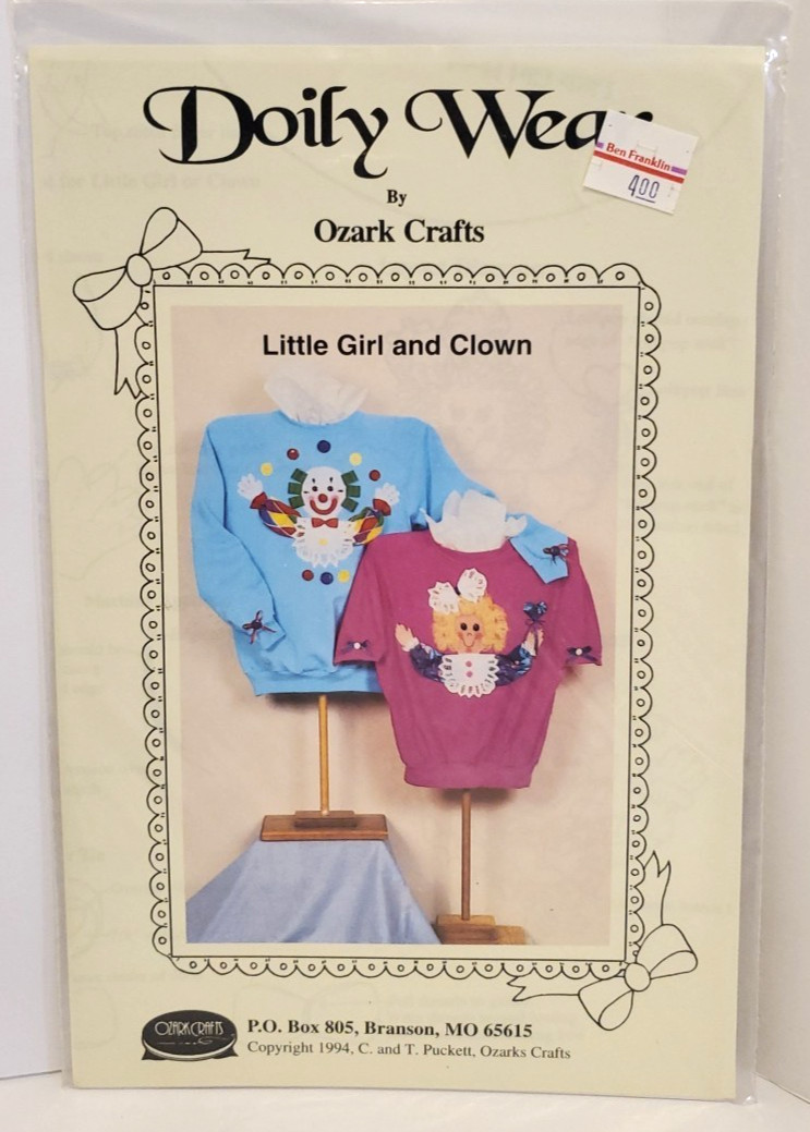 "Little Girl and Clown" 1994 Doily Wear by Ozark Crafts Applique Pattern #818