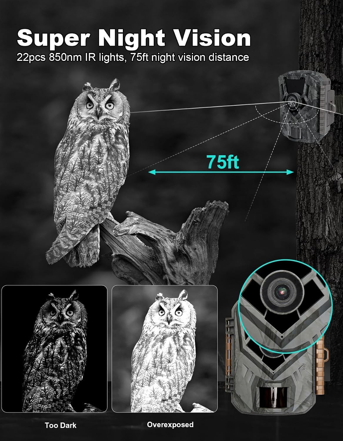 Mini Trail Camera 36MP 2.7K with Night Vision & 0.1s Trigger Time, 130° Angle