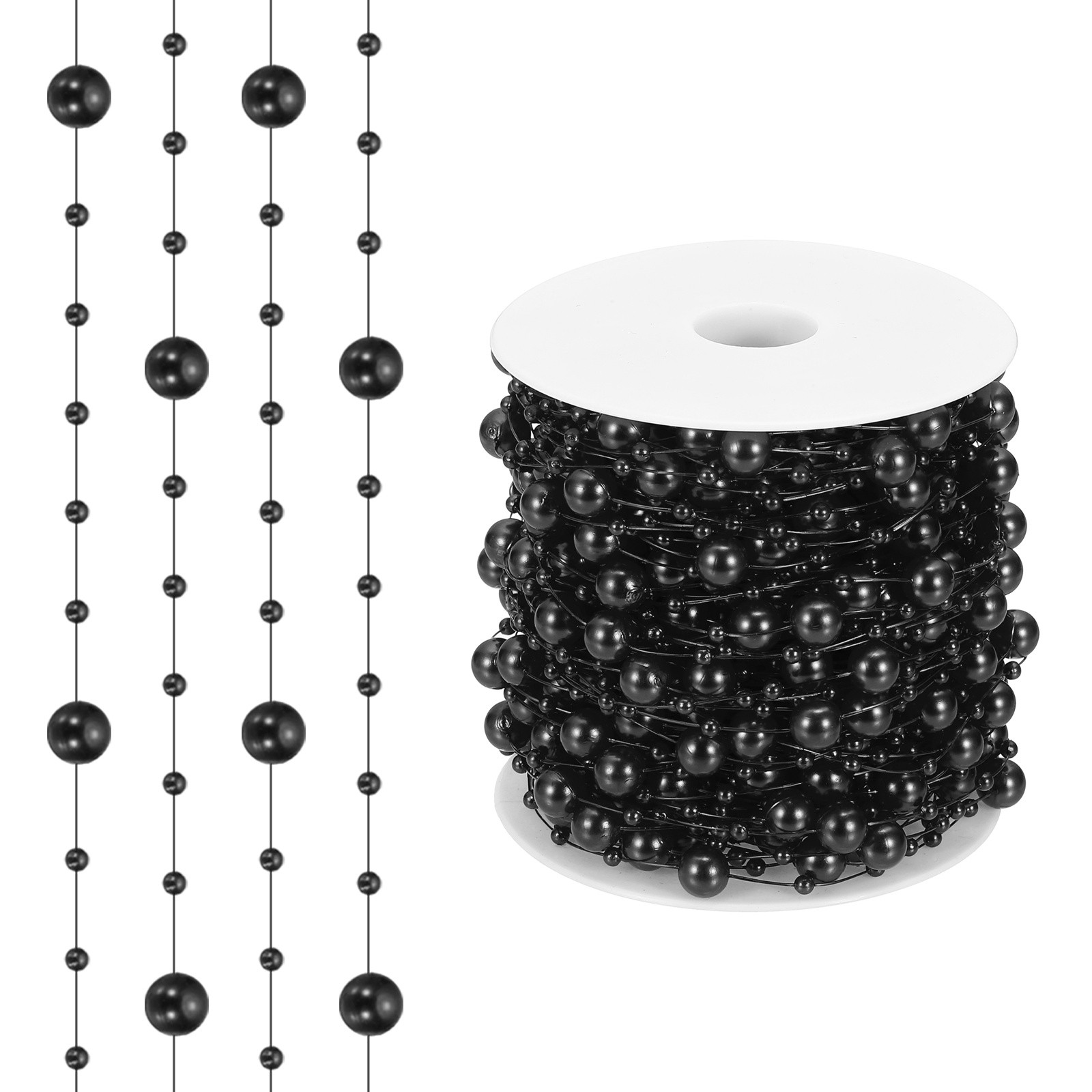 98 Feet Artificial Pearl String, Faux Pearl Beads Vases Filler, Black