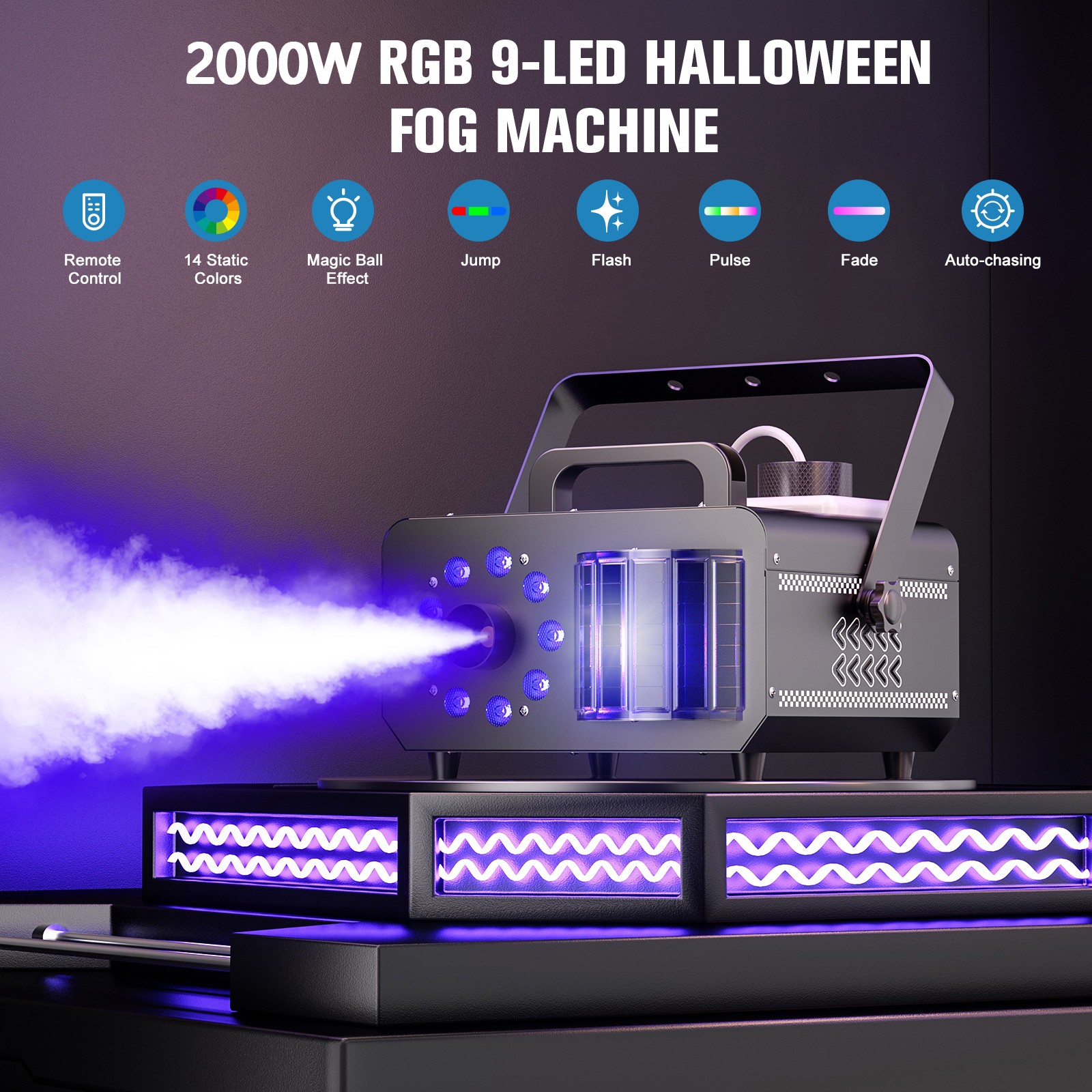 2000W Smoke Fog Machine 14 Colors Fog Haze Laser Remote Christmas Party
