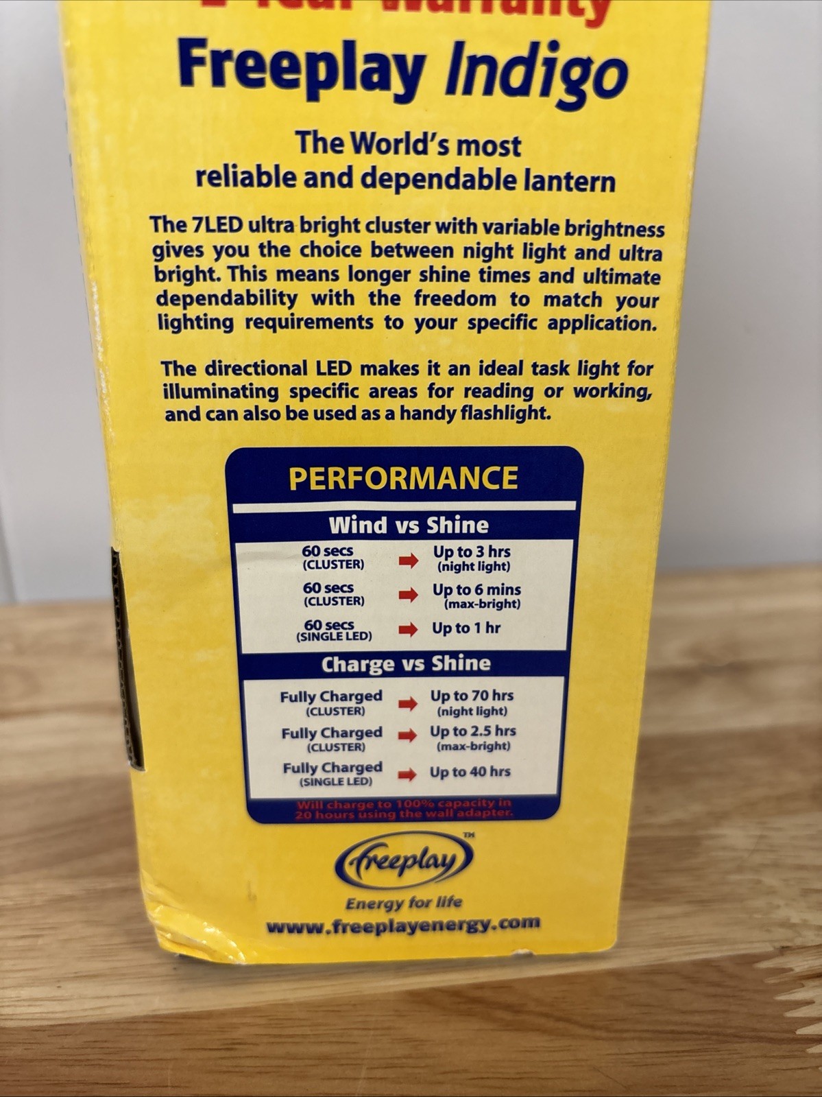 Freeplay Indigo Self Sufficient LED Lantern Wind Up & Rechargeable NOS