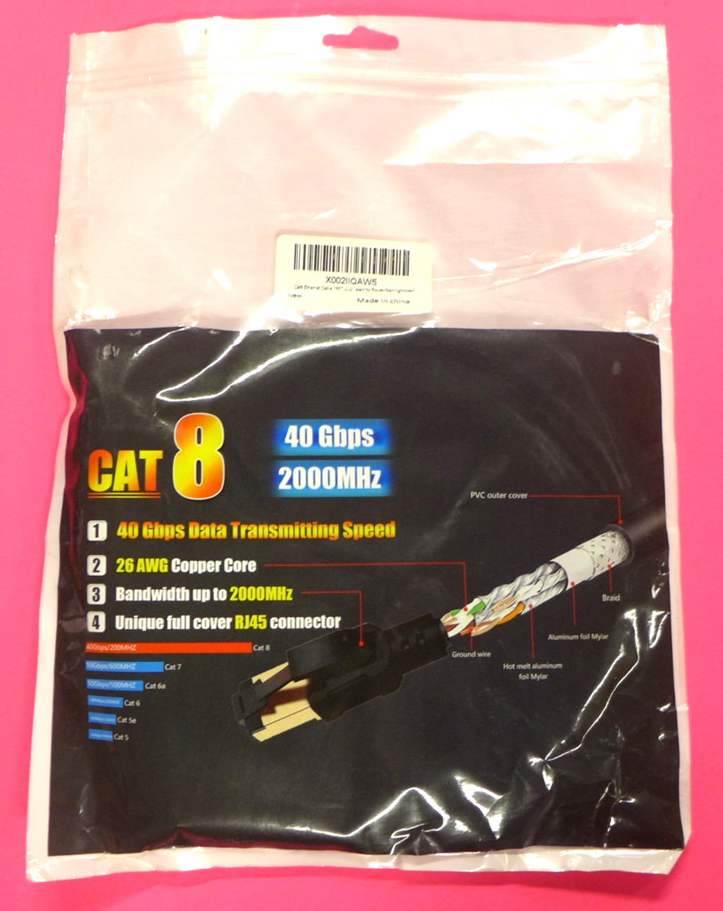 NEW Cat8 Ethernet Cable 16Ft 40Gbps 2000MHz RJ45 Cable X002IIQAW5