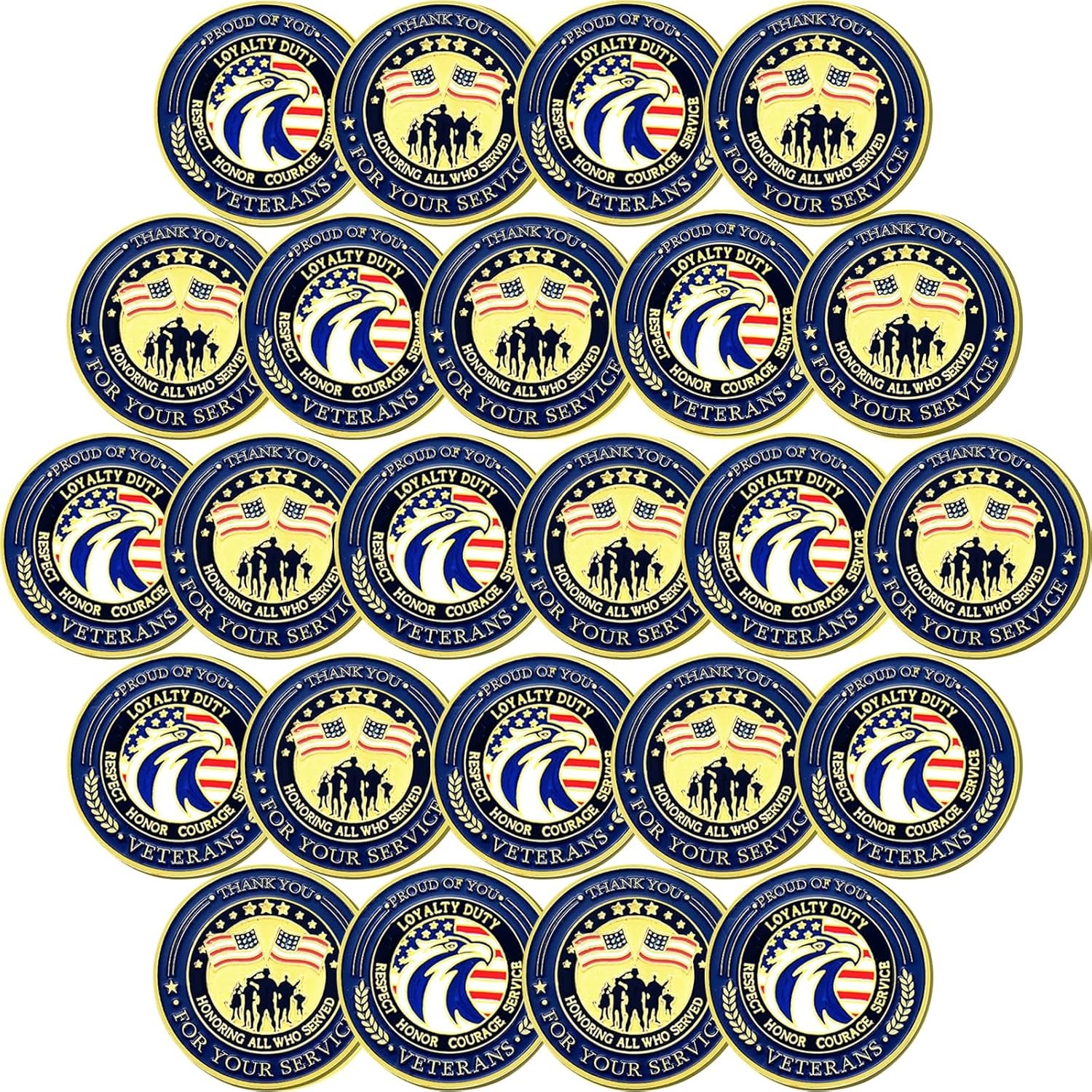 24 Pcs Veteran Challenge Coins Thank You for Your Service Coins Veteran
