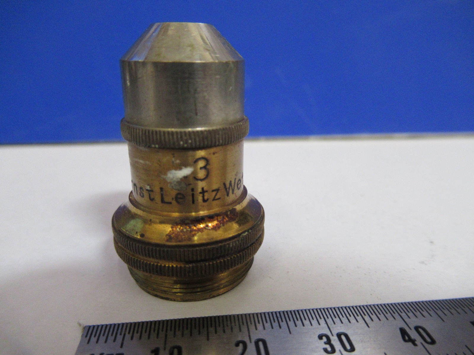ANTIQUE BRASS OBJECTIVE "3" ERNST LEITZ GERMANY MICROSCOPE PART V1-A-88