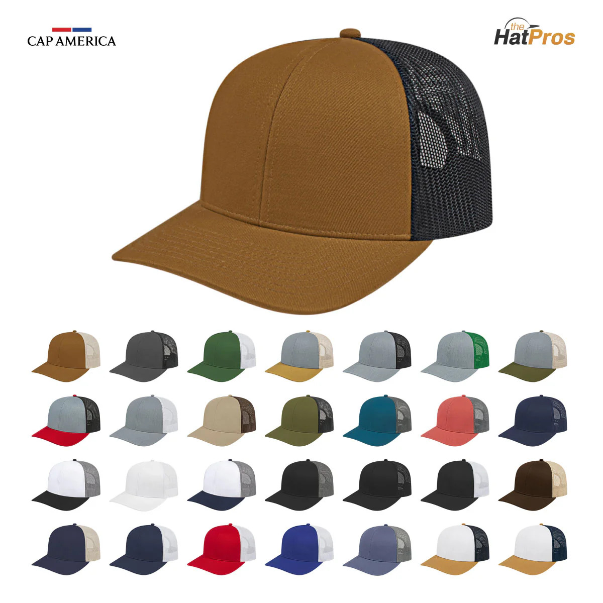 Cap America i3038 6 Panel Trucker Hat Snapback Mesh Back Cap Structured