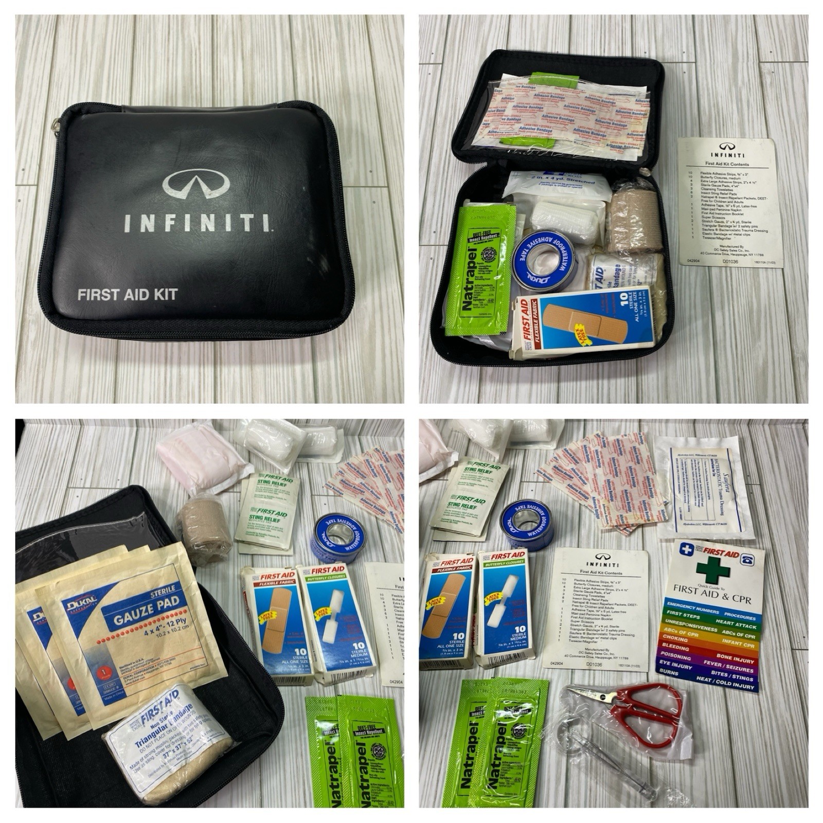 Infiniti Car First Aid Kit Black Zippered Pouch With Velcro Strips On The Back