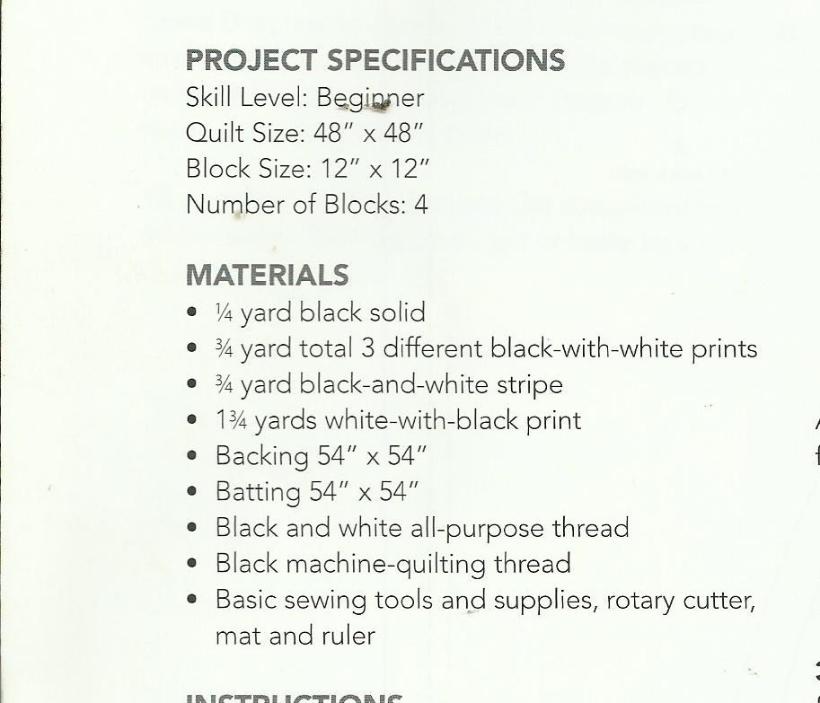E0796 BLACK & WHITE SAWTOOTH TABLE TOPPER QUILT PATTERN/INSTRUCTIONS