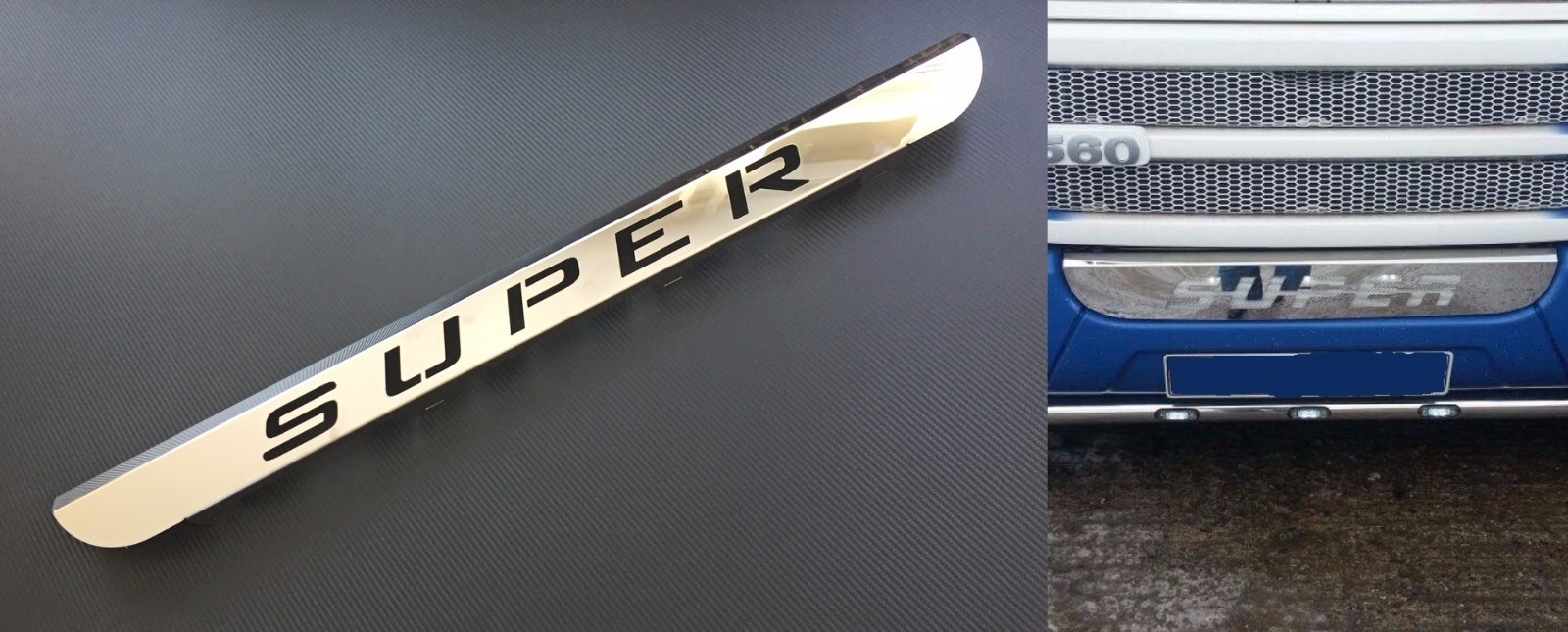 Polished Stainless Steel Front Grill Badge SUPER sign Bottom Decor for Scania R