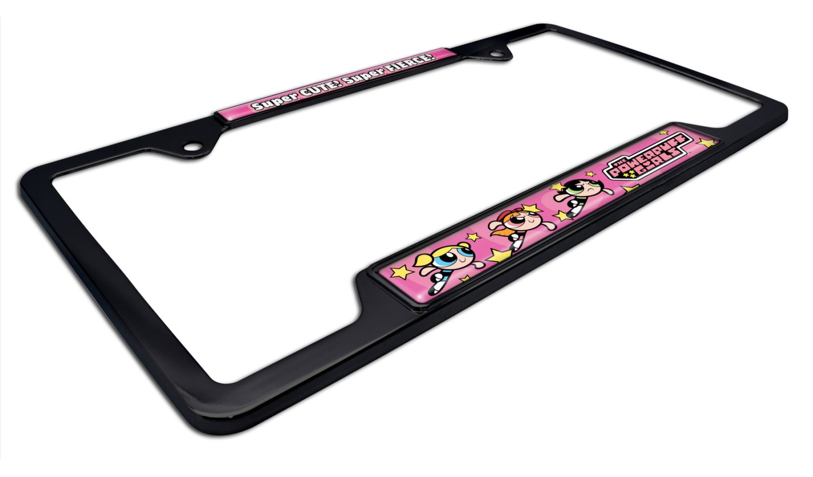 Powerpuff Girls Cute and Fierce Black Metal Open License Plate Frame