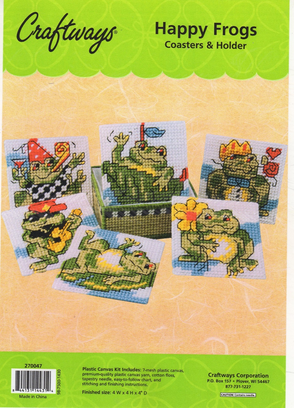 HAPPY FROGS  COASTERS & HOLDER  7ct plastic canvas  PATTERN  (#TF0333)