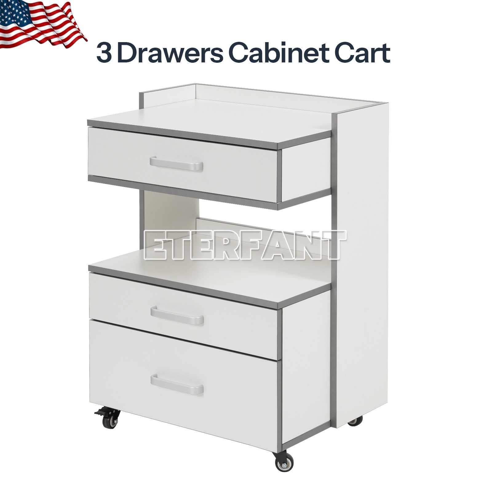 Dental Medical Trolley Cart Acrylic Mobile Wooden Cabinet Rolling Cart 3 Drawers