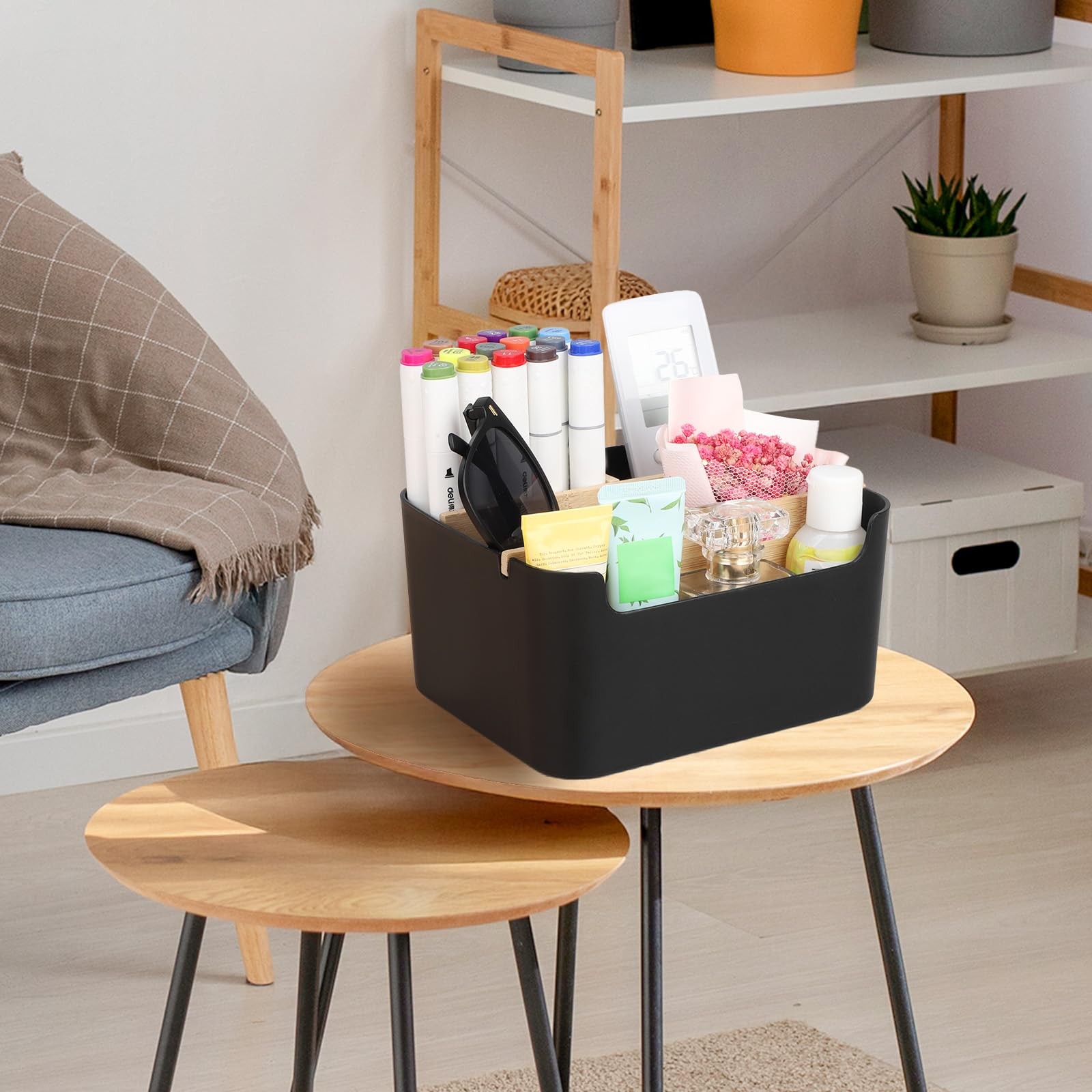 Segarty Black Desktop Organizer, Detachable Bamboo Remote Control