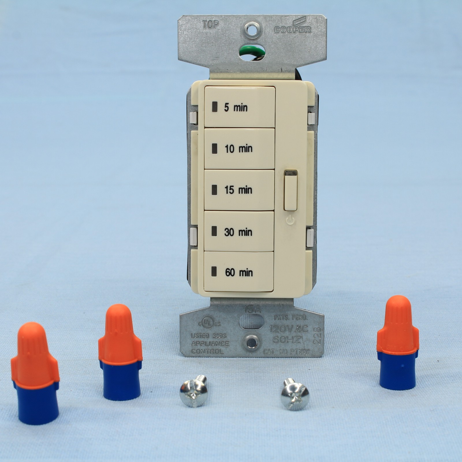 Cooper PT18M-A Almond 5-Button Timer Switch 5 10 15 30 60 Min Lights Fan Heater