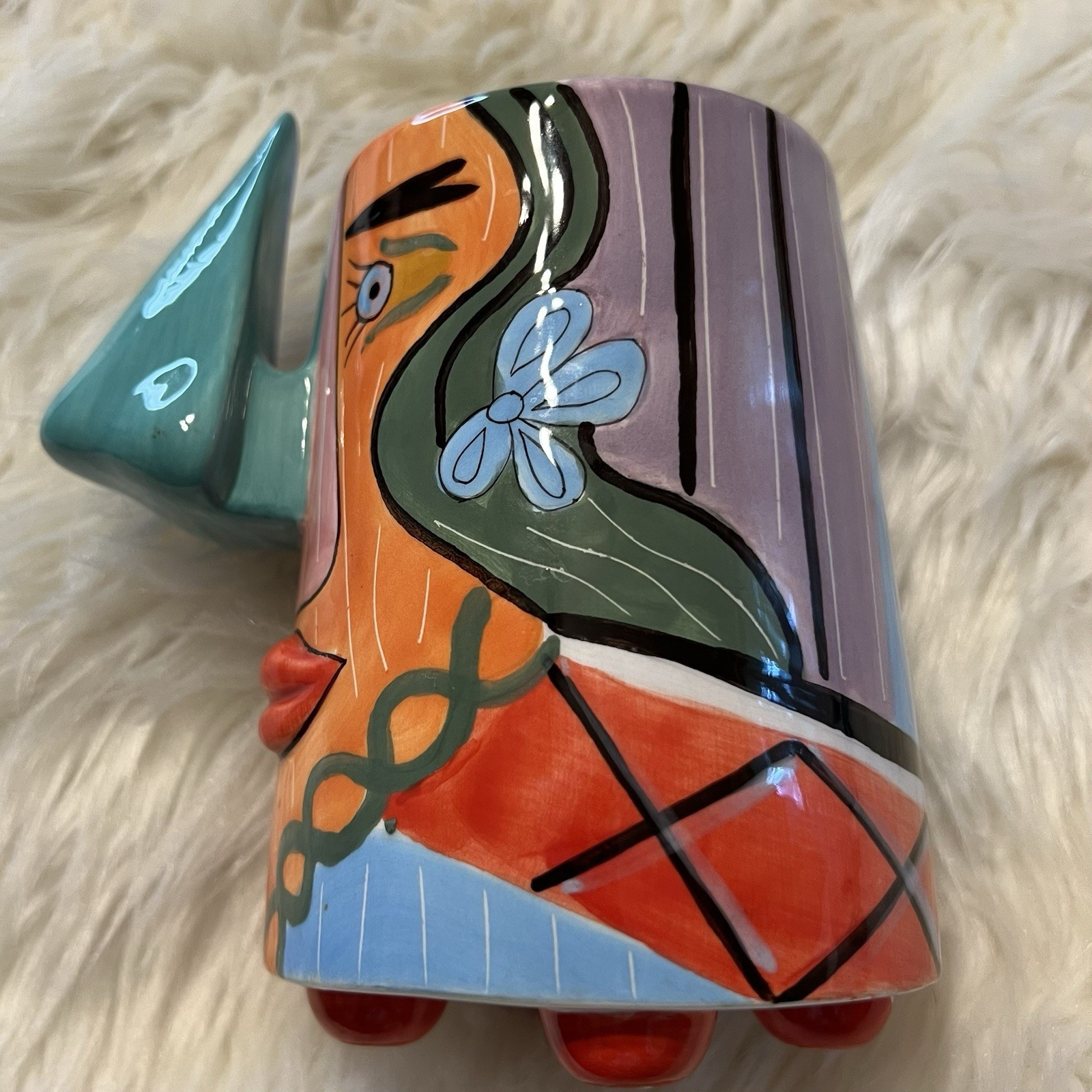 Picasso’s Large Nose Abstract Hand Painted Eye Glass Holder Mug Cup Read