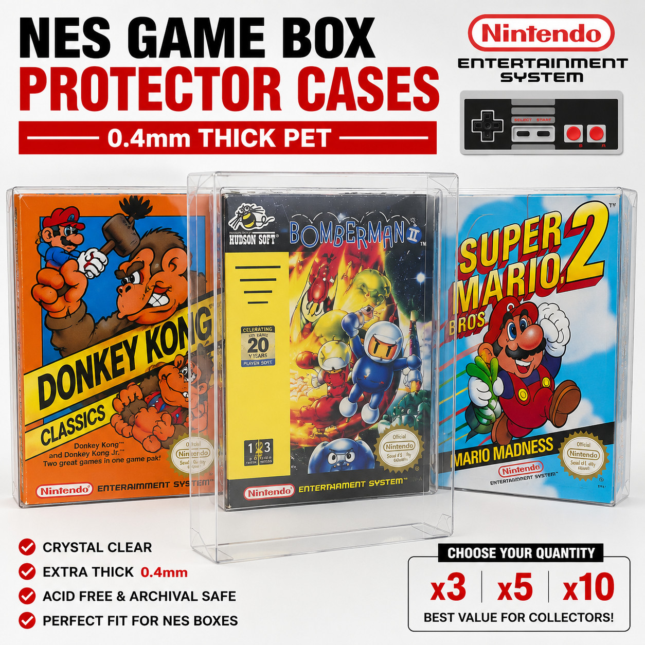NES Game Box Protector Cases 0.4mm Thick Clear PET Display Covers for Boxed Game