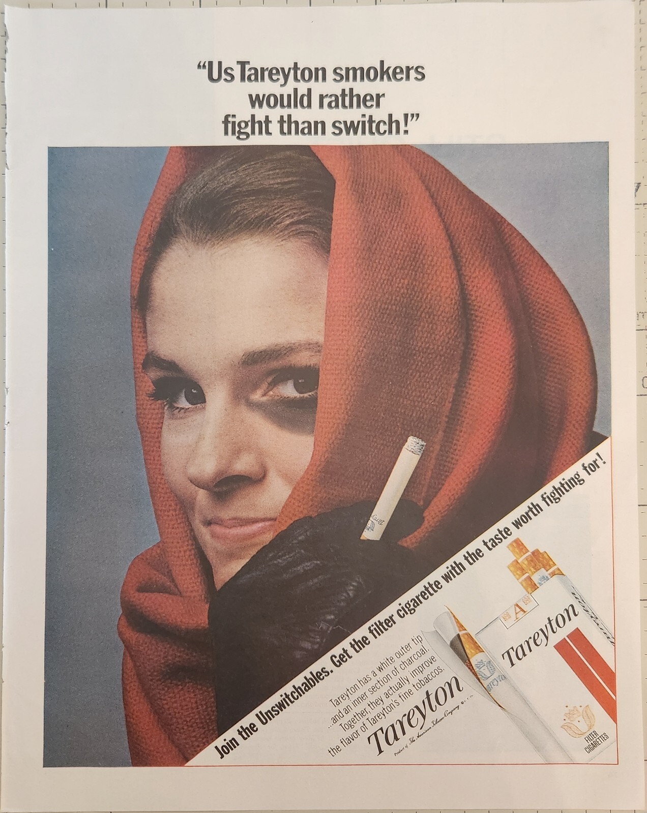 1965 Tareyton Cigarettes Vintage Ad 13 x 10 lady with a black eye