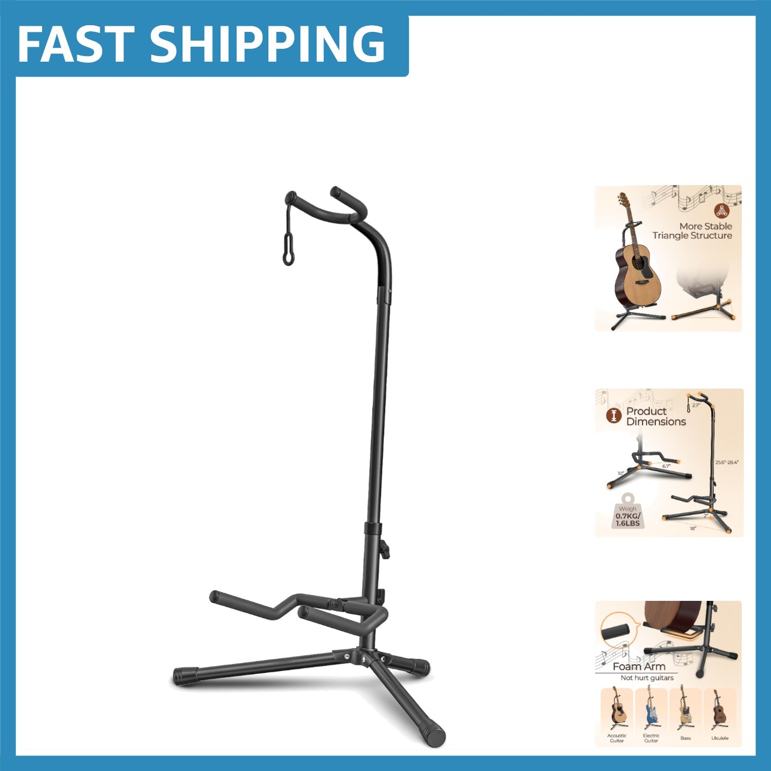 Elegant Adjustable Guitar Stand - Foldable for Electric & Classical Instruments