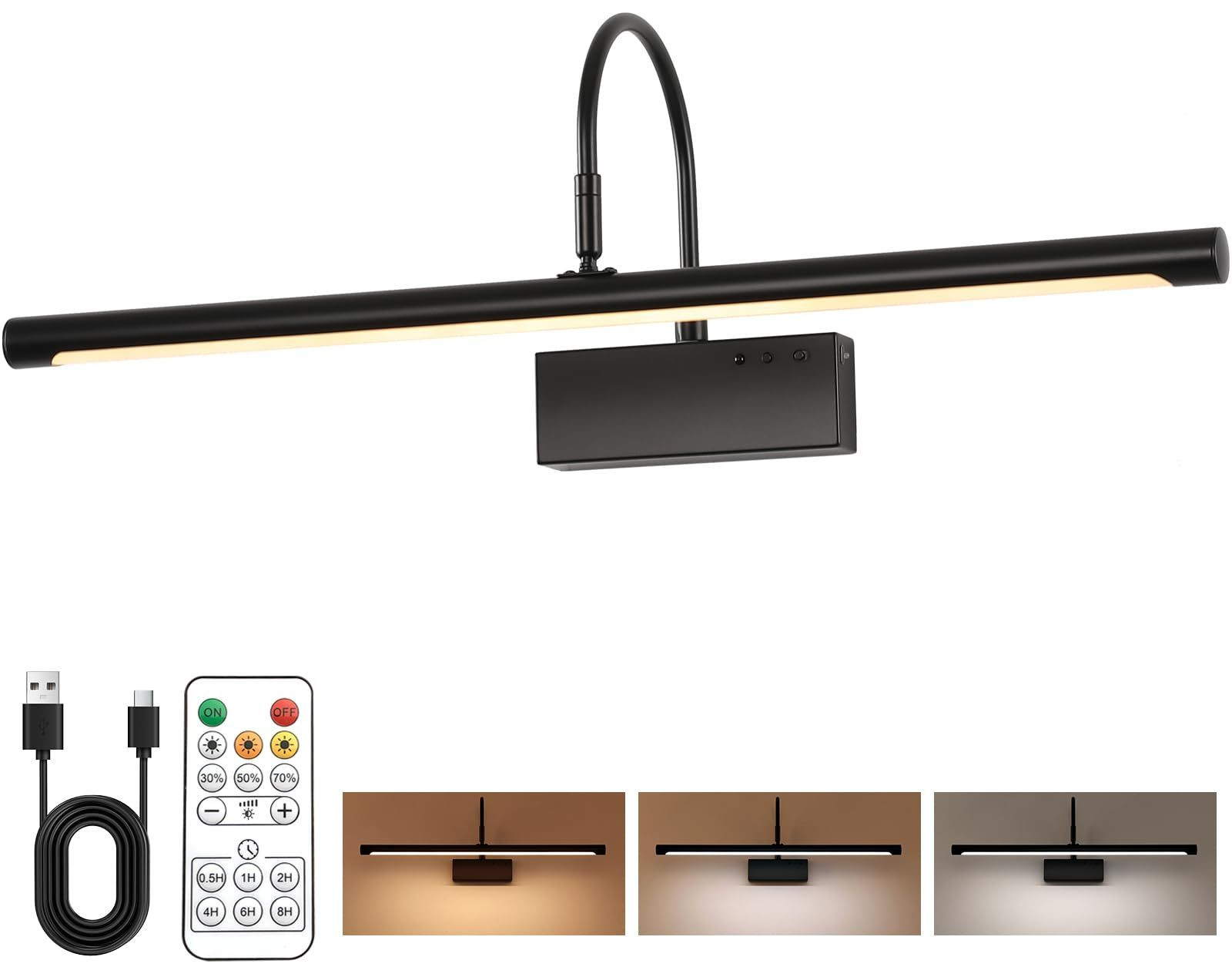 DarHorz Battery Operated Picture Light with Remote, 24 inch 23.6inch, Black