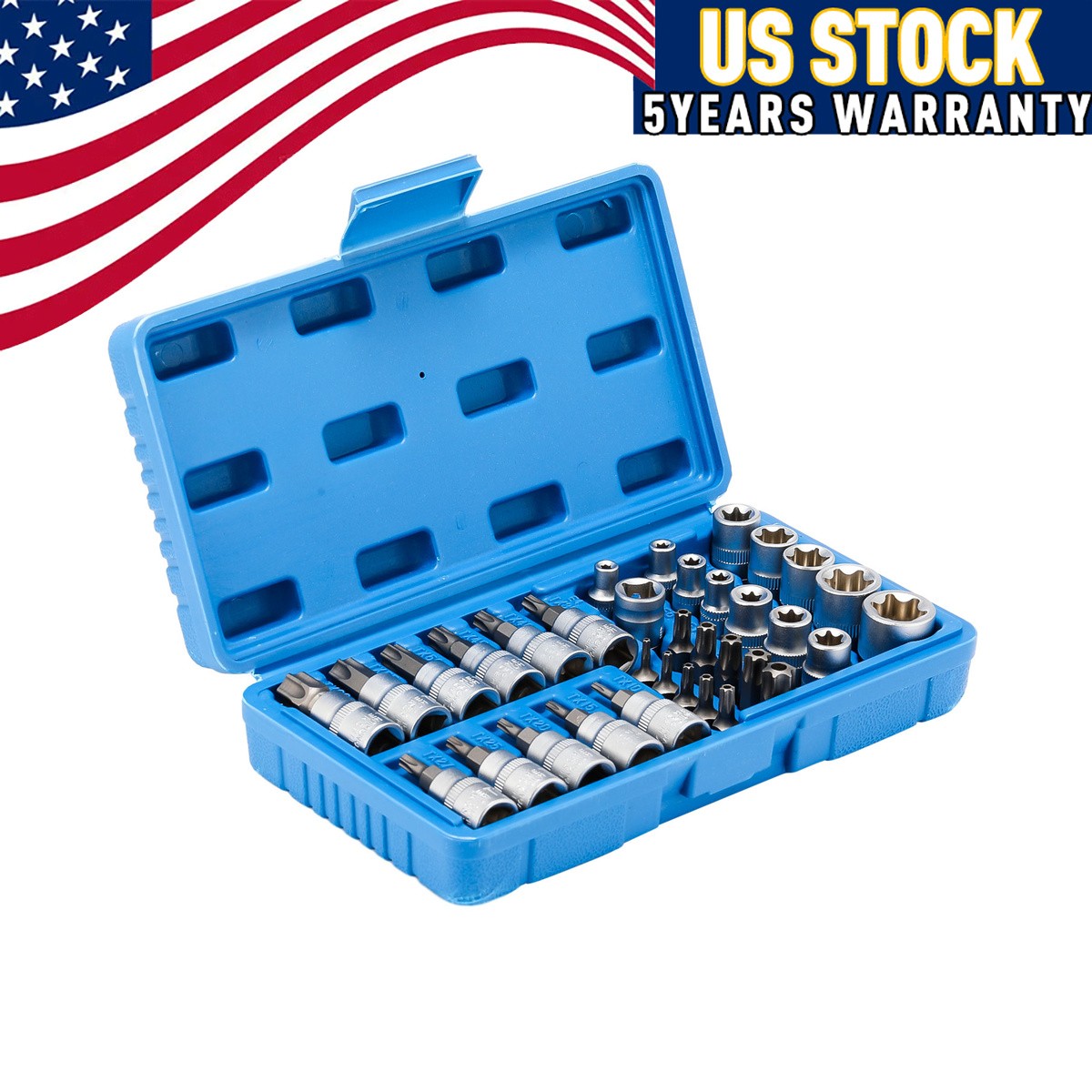 34Pcs Drive Male Female Torx Star Bit Socket E-socket Set Handheld Tool Case USA