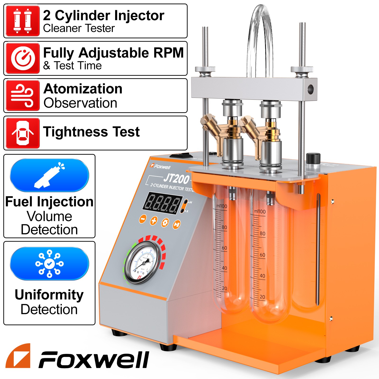 FOXWELL JT200 Automotive Fuel Injector Cleaner Tester Injector Cleaning Machine