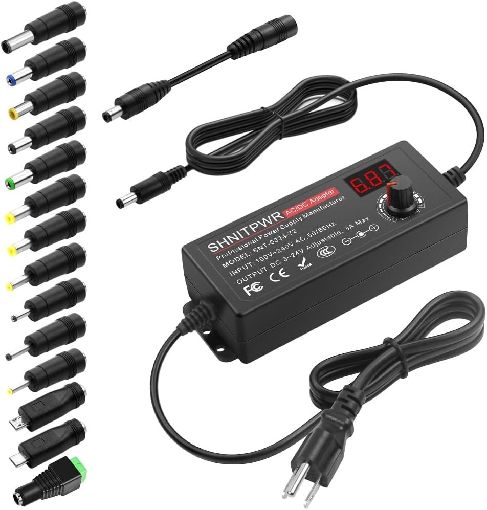 Universal 3A Power Adapter 3V to 24V Adjustable Output for Various Devices