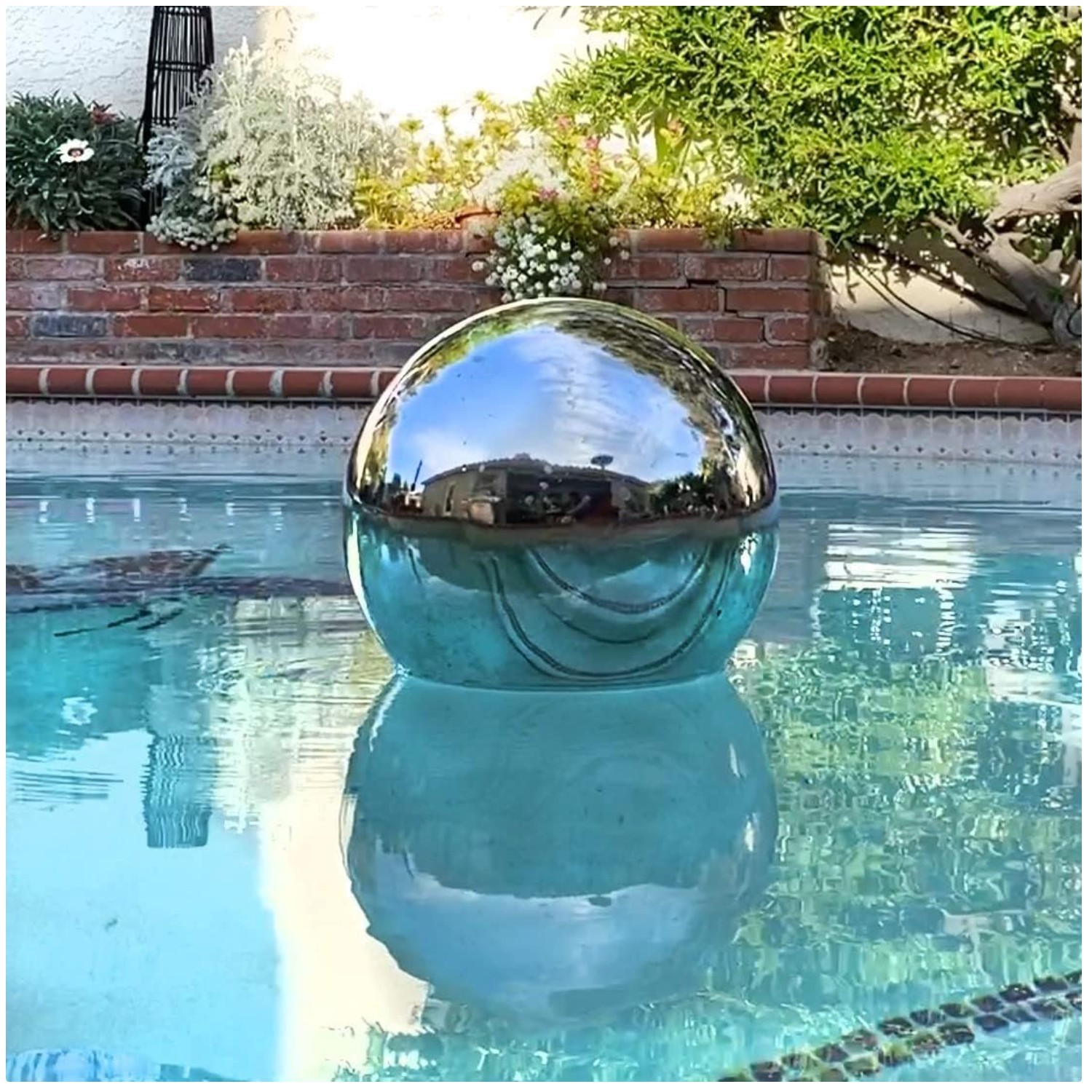 Water Resistant Silver Gazing Ball - 10" Stainless Steel