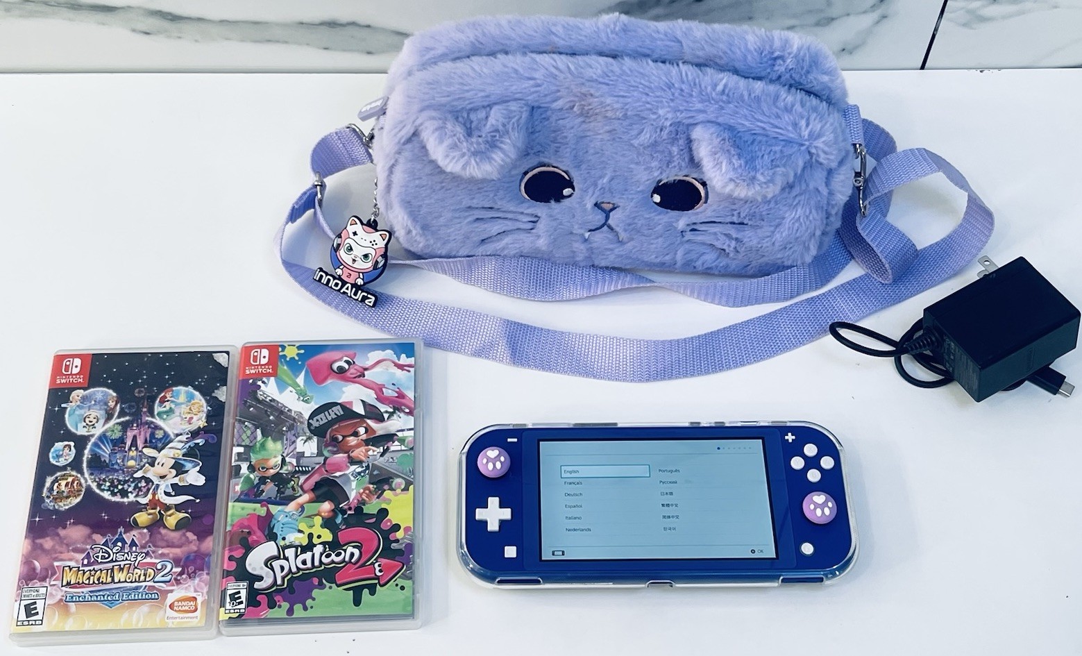 Nintendo Switch Lite Blue Bundle 2 Games Charger Cat Case Tested Works