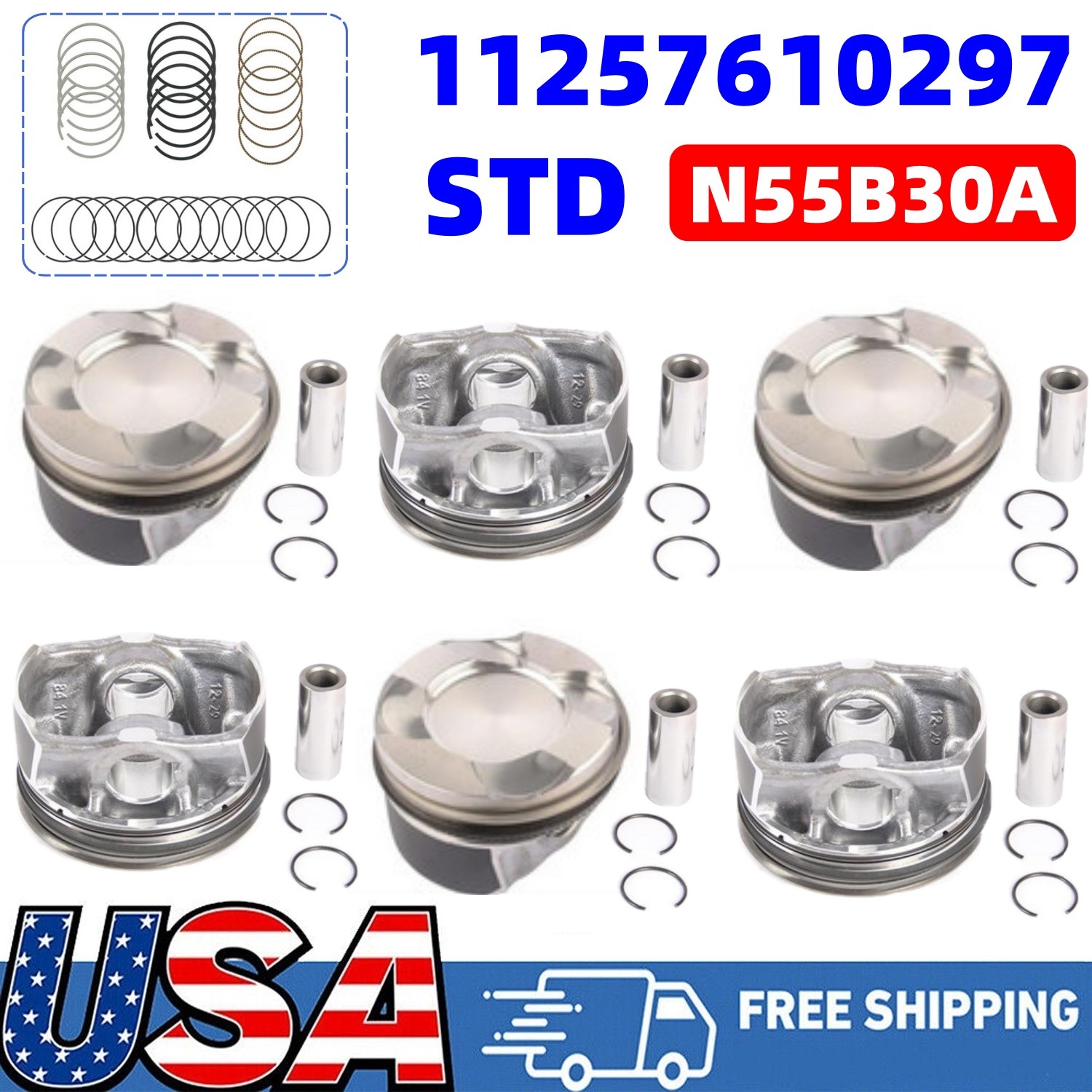 6* N55B30 Pistons & Rings Set STD Φ84mm 11257589824 For BMW E82 F20 F30 X3 X4 X5