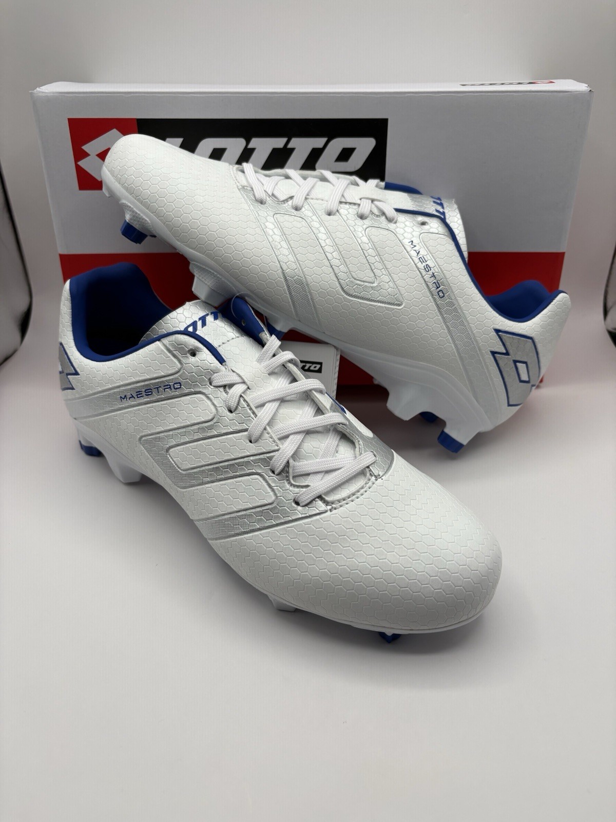 New Lotto Maestro 700 V FG White Silver Blue Soccer Cleats Mens Size 9