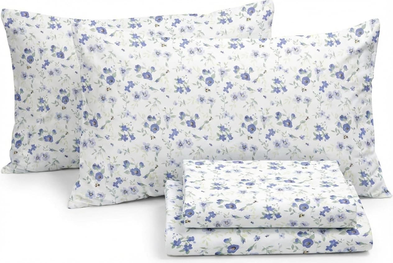 4 Piece Queen Sheet Set  Breathable, DoubleBrushed Patterned Cooling Sheets –...