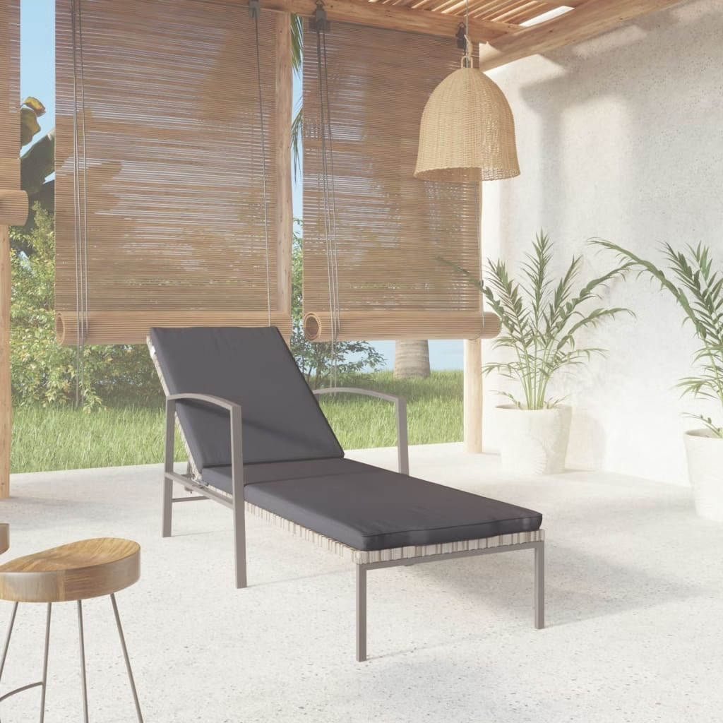 Sun Lounger Grey Poly rattan, powder-coated steel Large
