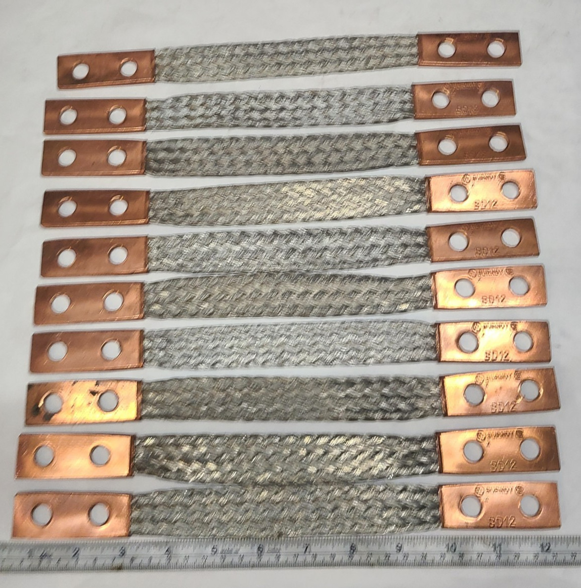 Burndy Flexible Copper Braid, 12" Long, 2 Holes, 2 Ferrules Model BD12