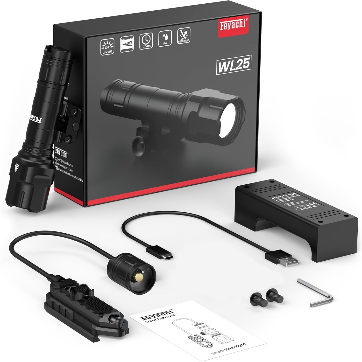 WL25 1200 High Lumens Led Flashlight Light pic mount, Pressure Switch "Used"