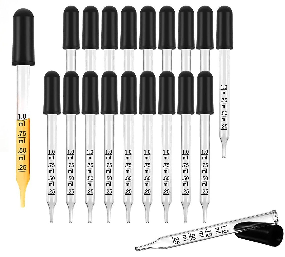 20 Pcs Pipettes Dropper with Rubber Head, Straight-Tip Calibrated 1 mL Capacity