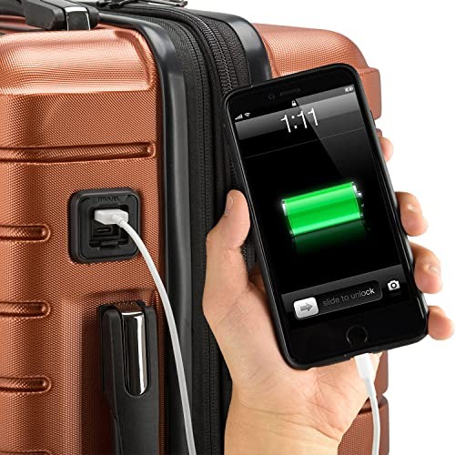 Archer Polycarbonate Hardside Spinner Luggage Set Checked 25-Inch Orange