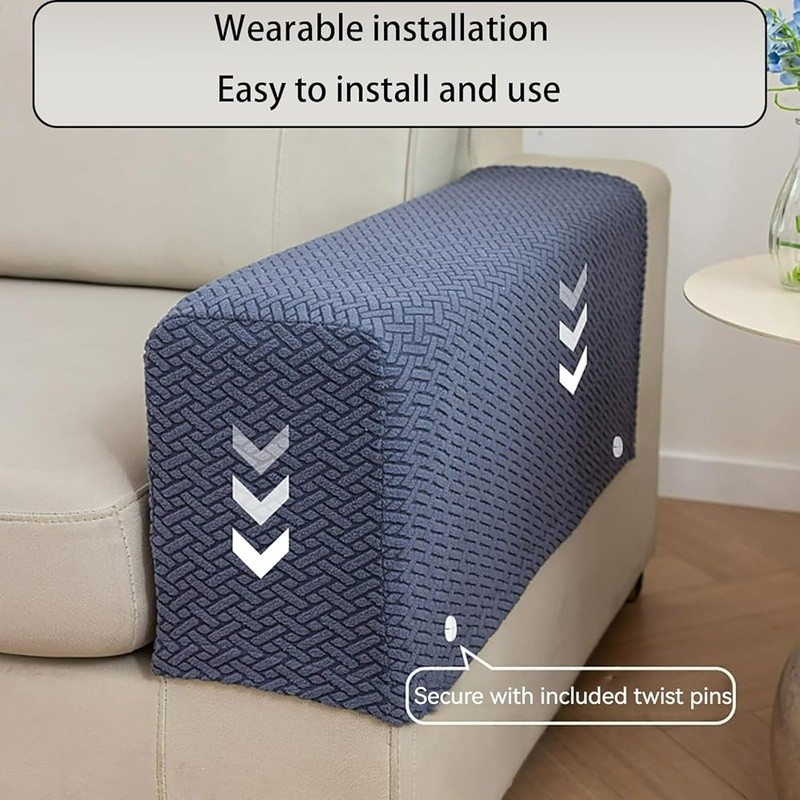 Sofa Armrest Covers Stretch Fabric Set of 2 Quick Secure Stain Resistant New