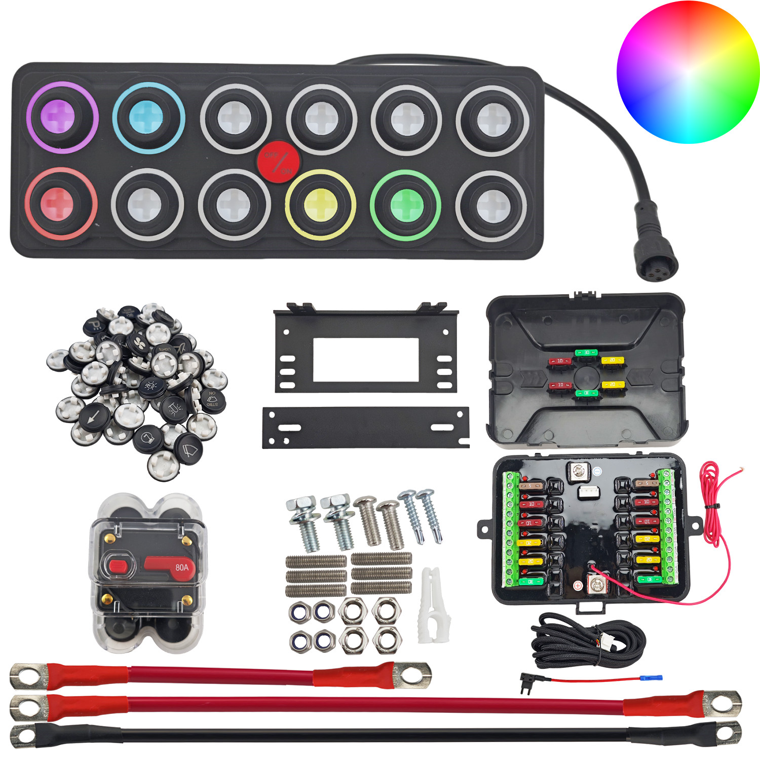12 Gang RGB Switch Panel Toggle Momentary Pulsed SOS Circuit Control Relay Box