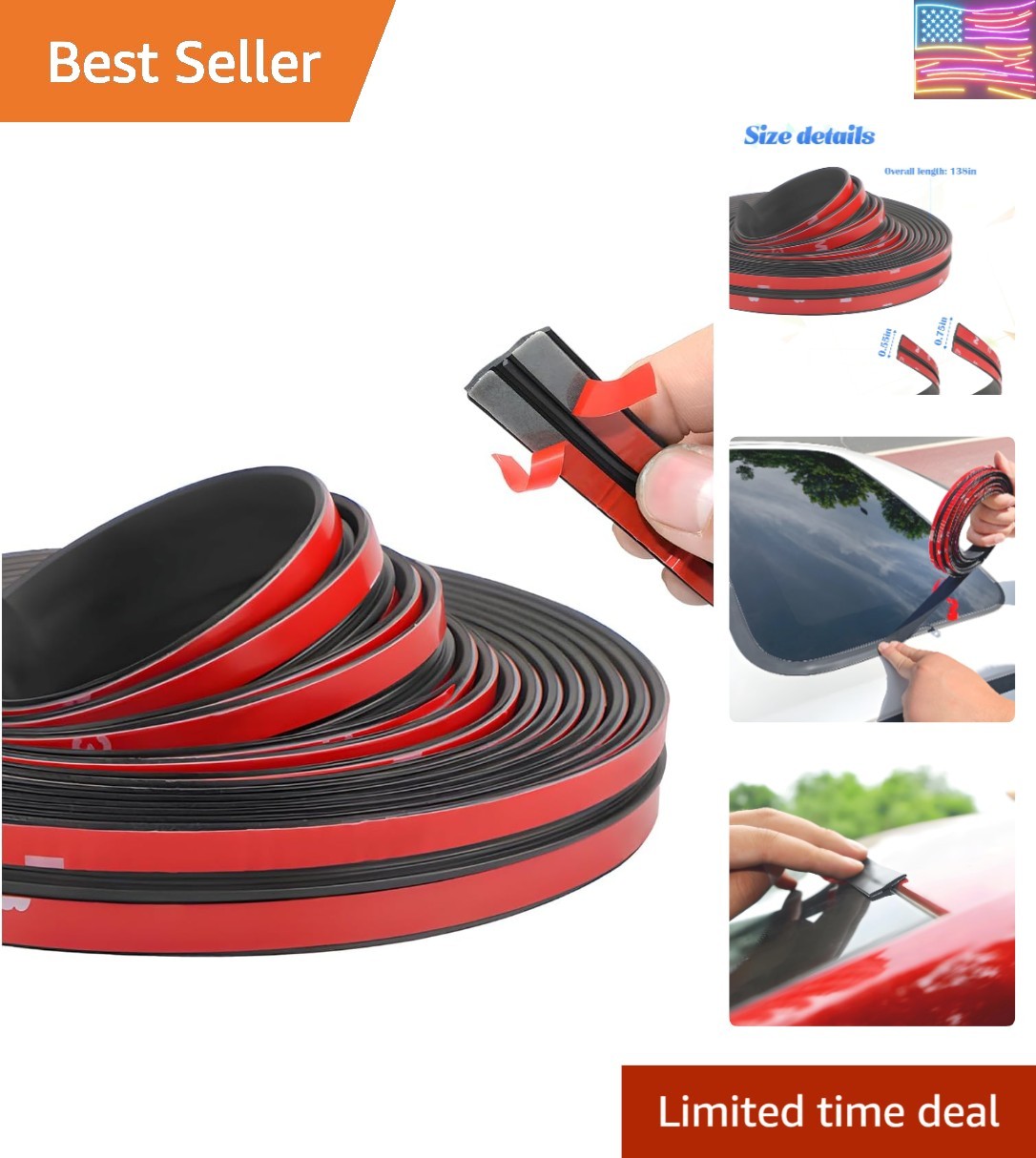 26 Ft Car Windshield Weather Stripping, T Shape 14mm+19mm As a Set, Adhesive ...